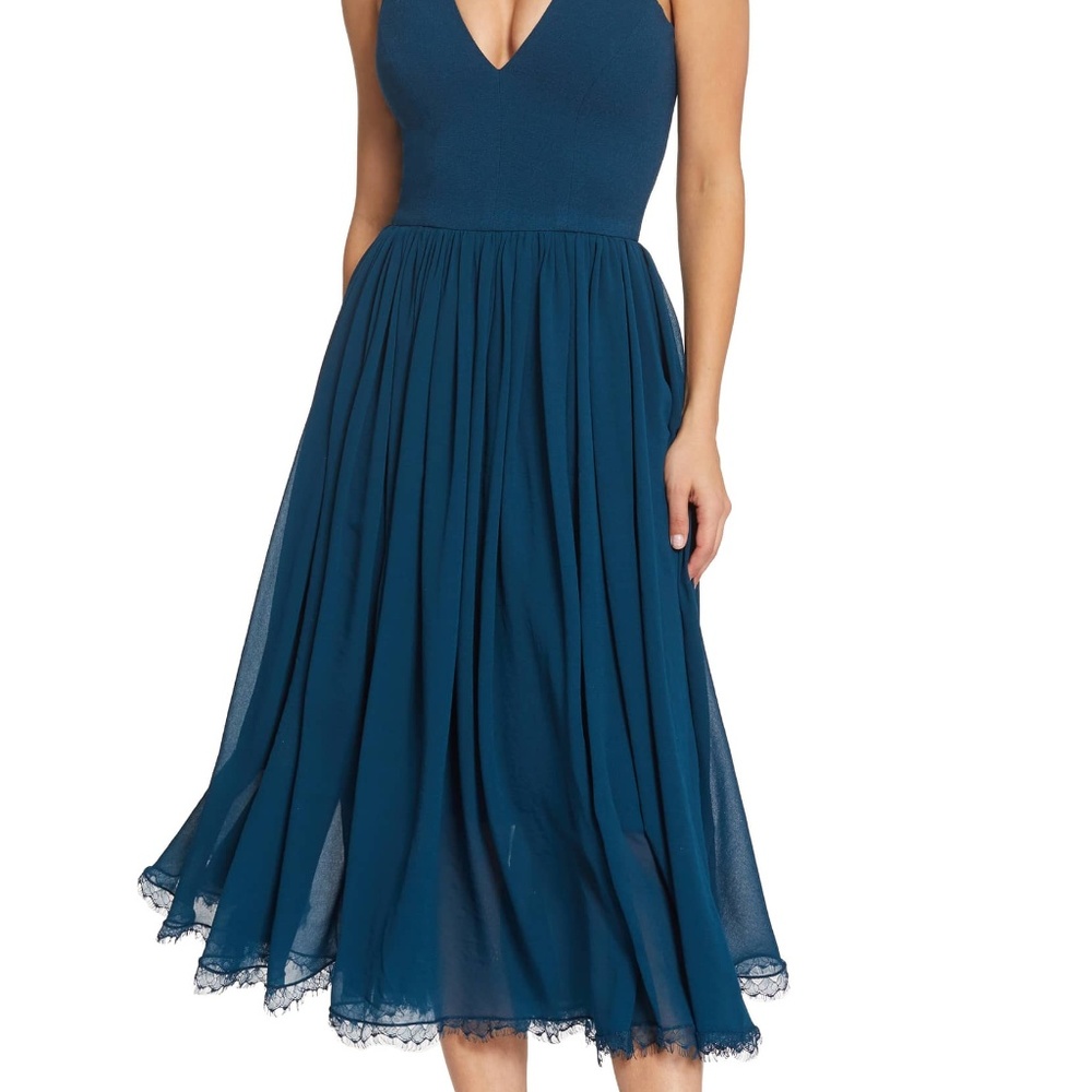 Dress the Population Alicia Midi Dress Chiffon NEW